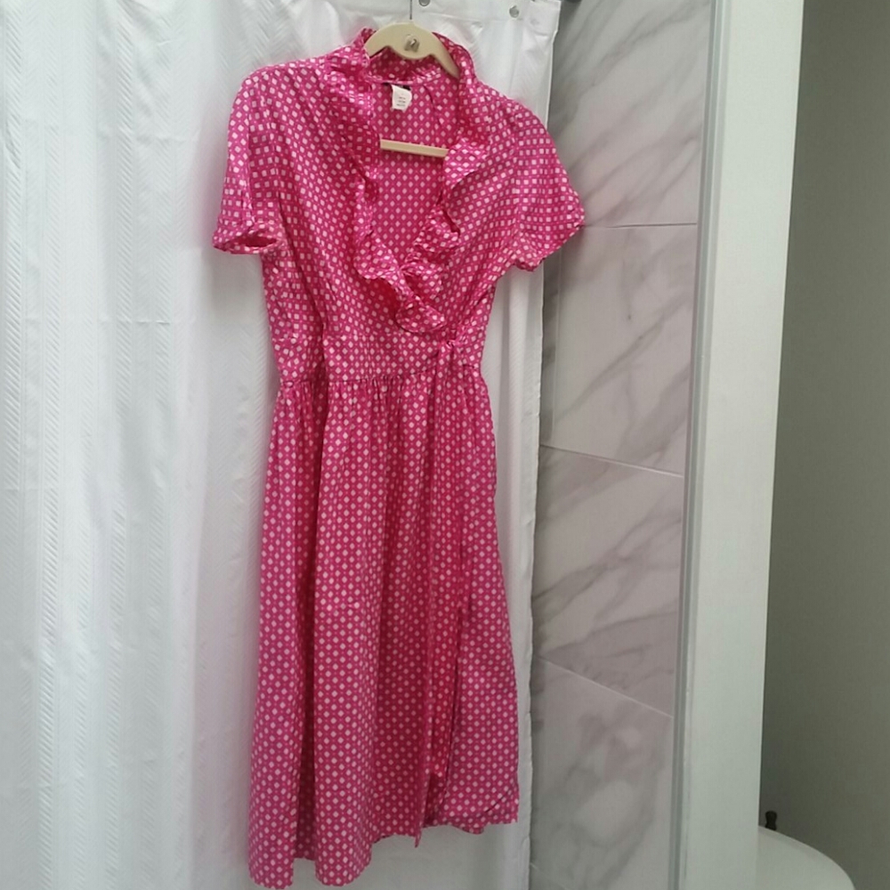 *Sold* J. Crew Pink Print Wrap Dress Size 4